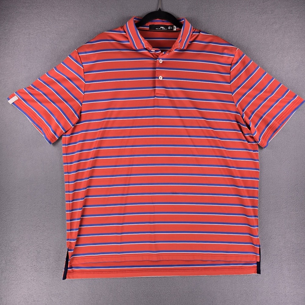 RLX Ralph Lauren‎ Polo Shirt Men's XL Rad Blue Striped Performance Golf Wicking